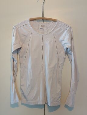 Athleta White Long Sleeve Crewneck Top with Eyelet Details
